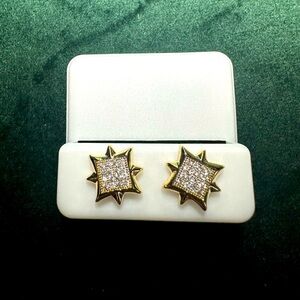 Gold over sterling silver Starburst CZ stud Earrings